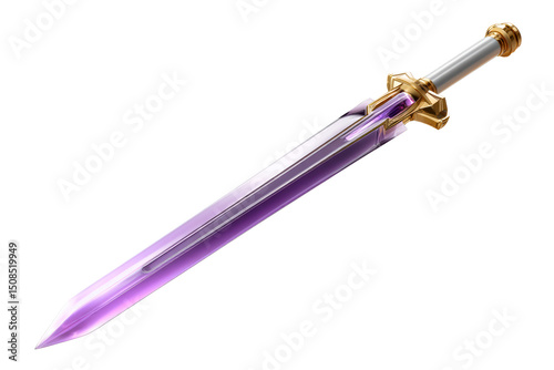 Purple sword with golden hilt displayed on a transparent background