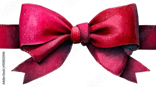 Red Watercolor Bow Ribbon with Gift, and Decoration.