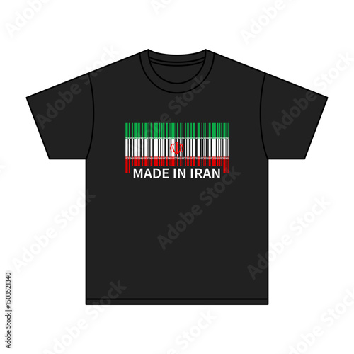 Black t-shirt Made In Iran with flag barcode
