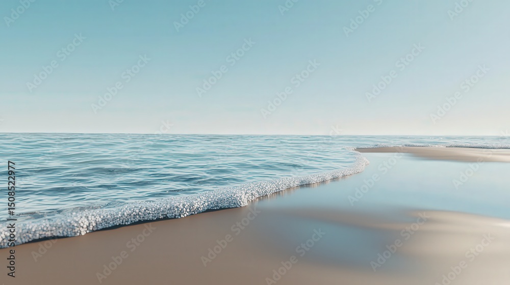 Obraz premium Tranquil waves lapping on serene beach coastal landscape nature photography calm environment wide angle view peaceful concept