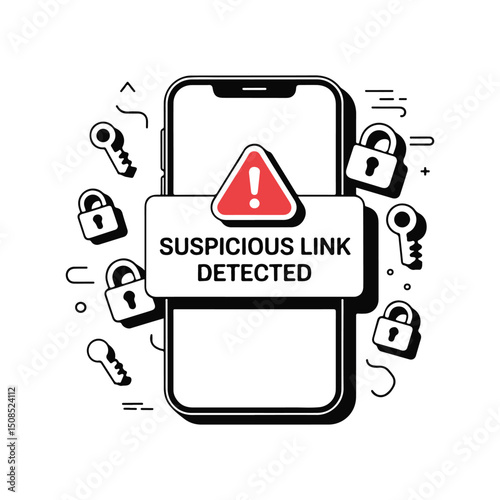 vector illustration of a suspicious link detected sign show on phone display.