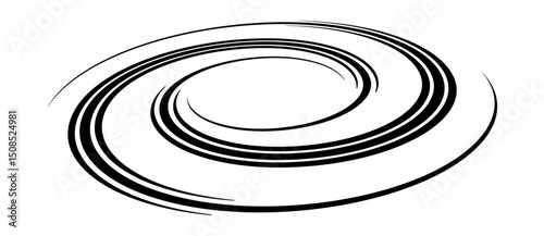 Spiral with black speed lines as dynamic abstract vector background or logo or icon. Artistic illustration with perspective on white background.
