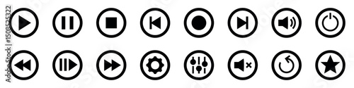 Play button. Video audio player. Play and pause. Music player icon set. Vector illustration