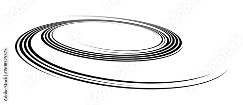 Spiral with black speed lines as dynamic abstract vector background or logo or icon. Artistic illustration with perspective on white background.