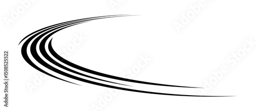 Abstract background with lines like letter C. Perspective view, distorted illustration. Black lines on a white background.