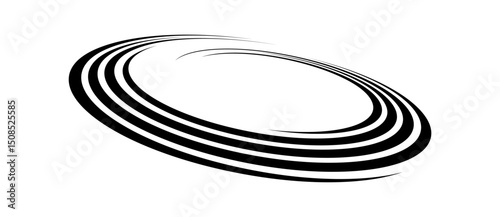 Spiral with black speed lines as dynamic abstract vector background or logo or icon. Artistic illustration with perspective on white background.