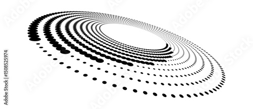 Abstract halftone dotted circle advertising background or design element. Optical illusion effect. Creative halftone spiral polka dots vector in perspective view.