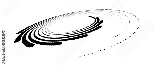 Abstract halftone dotted circle advertising background or design element. Optical illusion effect. Creative halftone spiral polka dots vector in perspective view.