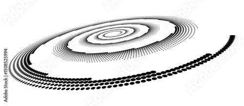 Abstract halftone dotted circle advertising background or design element. Optical illusion effect. Creative halftone spiral polka dots vector in perspective view.