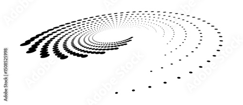 Abstract halftone dotted circle advertising background or design element. Optical illusion effect. Creative halftone spiral polka dots vector in perspective view.