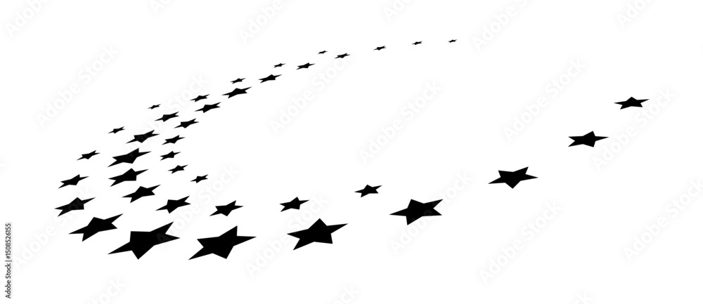 Obraz premium Abstract background with stars in circle. Art design spiral as logo or icon. A black figure on a white background. Perspective view with distortion.