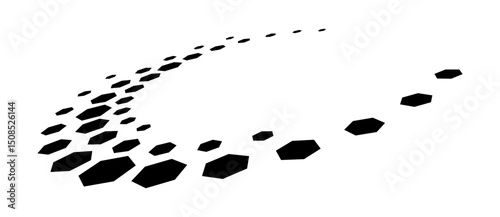 Abstract background with hexagons in circle. Art design spiral as logo or icon. A black figure on a white background. Perspective view with distortion.