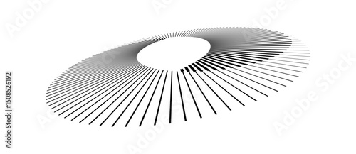Lines in circle abstract background. Dynamic transition illusion. Black shape on a white background. Perspective view.