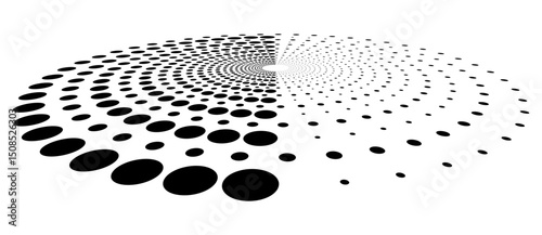 Abstract halftone dotted circle advertising background or design element. Optical illusion effect. Creative halftone spiral polka dots vector in perspective view.