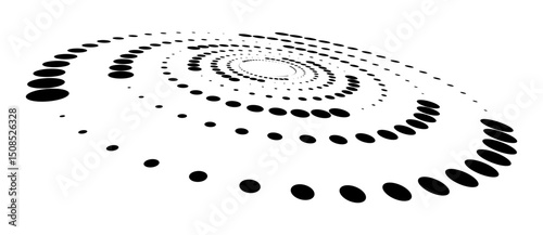 Abstract halftone dotted circle advertising background or design element. Optical illusion effect. Creative halftone spiral polka dots vector in perspective view.