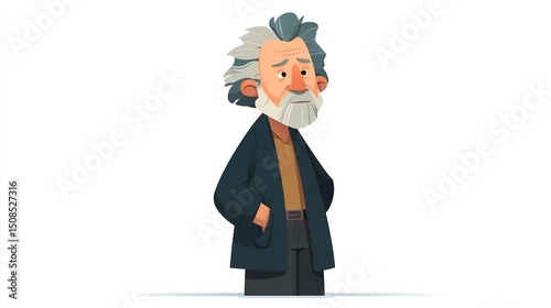 Sad Elderly Man Cartoon Illustration.