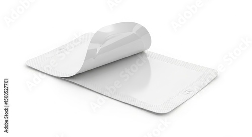 Opened white adhesive bandage with grid pattern on a white background photo