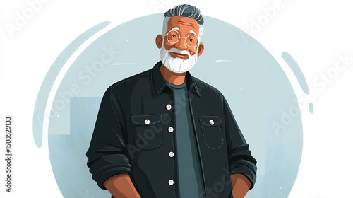 Senior Man Portrait with City Background, and Illustration.