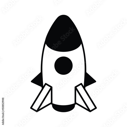 Modern isometric icon displaying a rocket launch