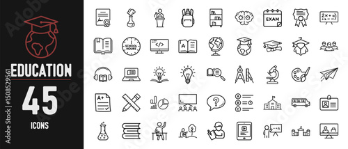 45 School Education Vector Line Icons Simple Set