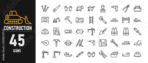 Construction and Building 45 Outline Icons Vector Set