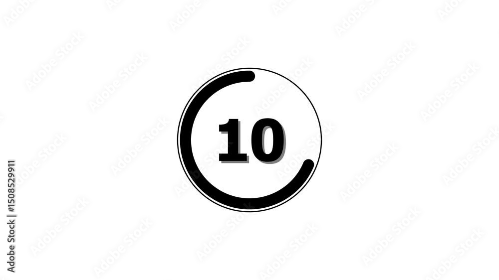 Circle countdown timer one minute animation from 15 to 0 second animation on white background with alpha channel, 15 second countdown timer, Countdown video 4k video
