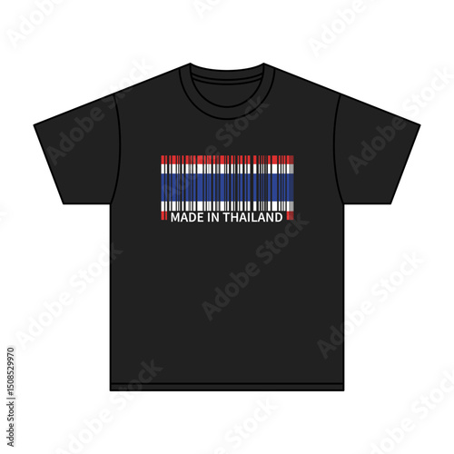 Black t-shirt Made In Thailand with flag barcode