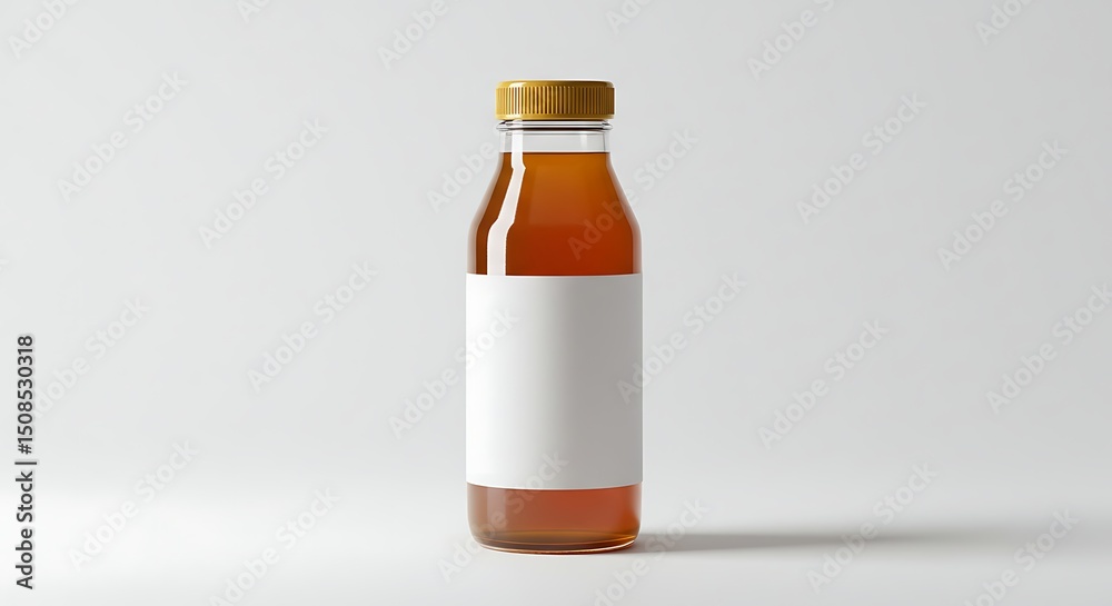 Obraz premium Glass Bottle of Amber-Colored Liquid Isolated on White Background variation 4