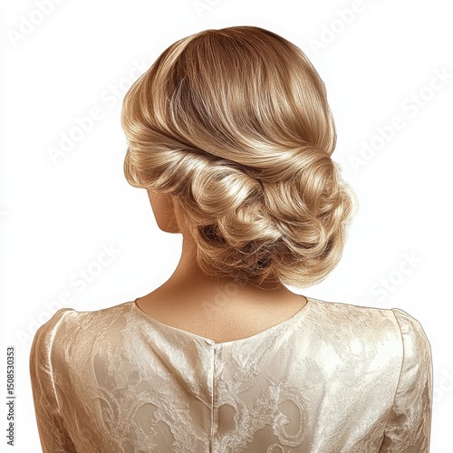 Elegant blonde updo hairstyle back view woman