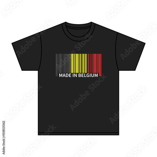 Black t-shirt Made In Belgium with flag barcode