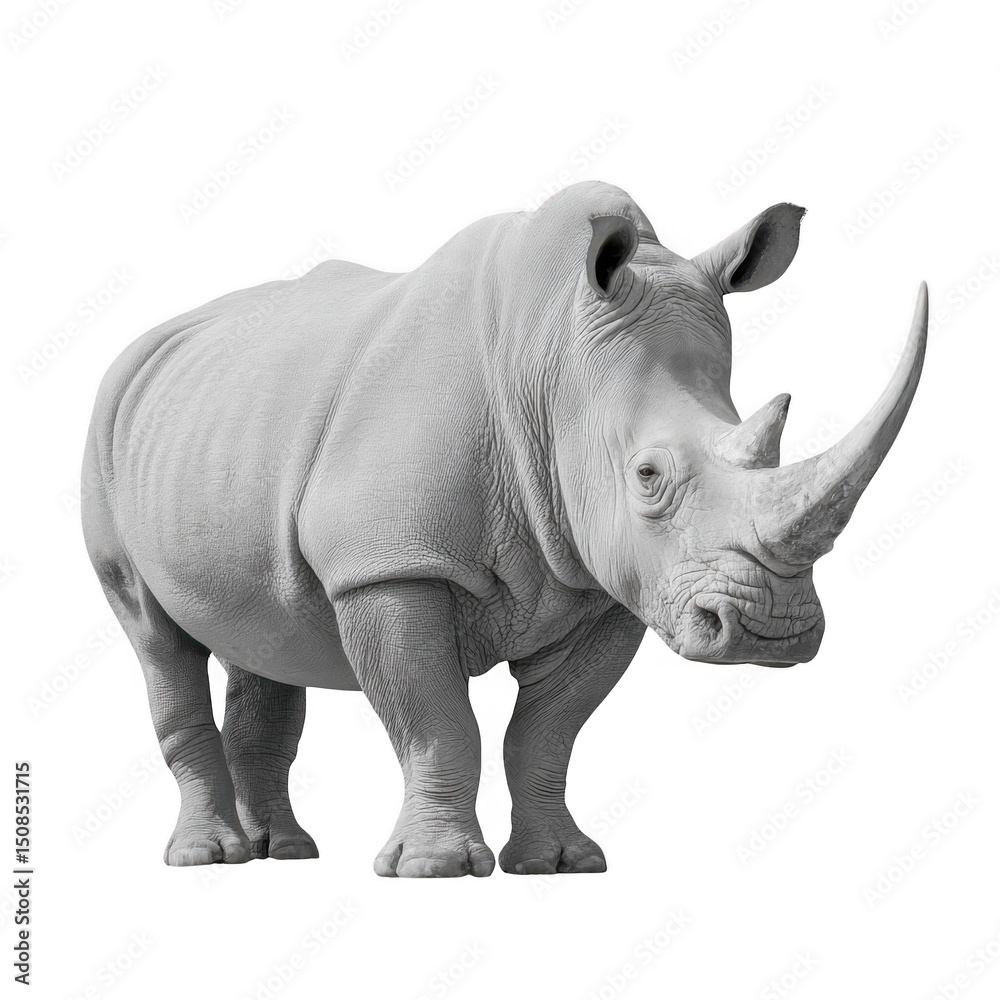 Fototapeta premium White rhinoceros monochrome image isolated on transparent background