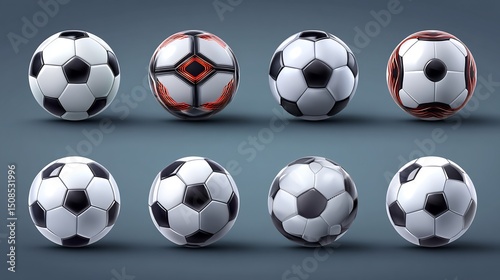 Soccer Balls 3D Render with Sports Equipment.