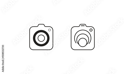 Camera Icon Vector Design. This image features a pair of minimalist black-and-white camera icons, each showcasing a unique lens design.