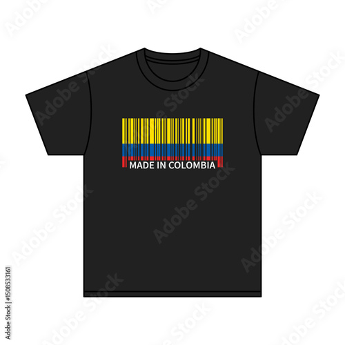 Black t-shirt Made In Colombia with flag barcode