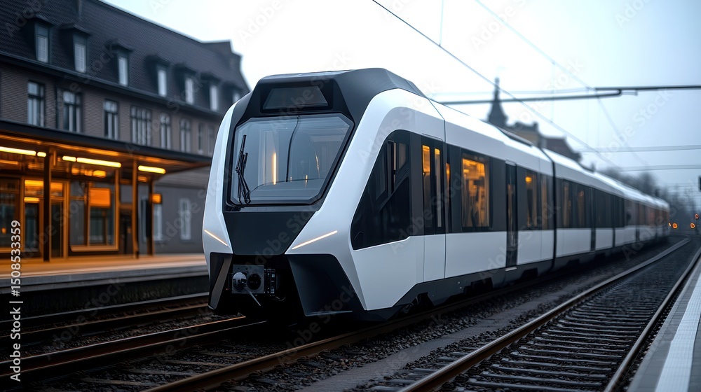 Fototapeta premium Modern electric train at a station platform.