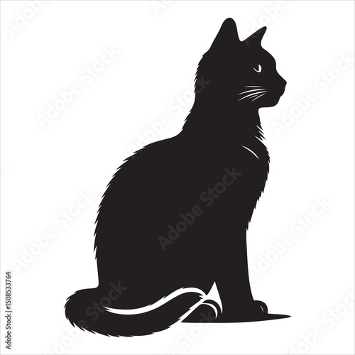 siting aungel cat Silhouette Vector Art, and Graphic, vector black color silhouette, solated white background 