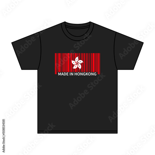 Black t-shirt Made In Hongkong with flag barcode