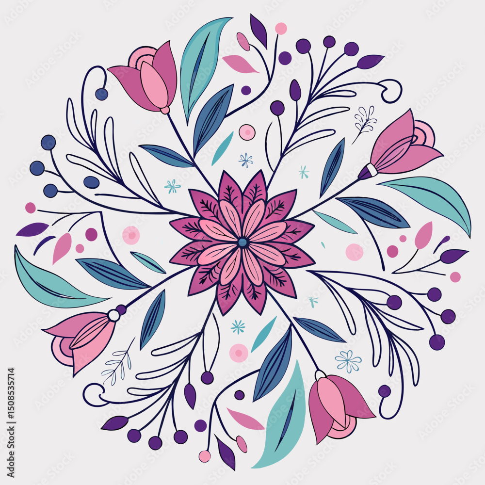 Fototapeta premium Intricate Mandala Art Vector | Boho Floral Mandala Design | Symmetrical Line Art for Coloring Pages, Tattoos, Cricut, and Digital Downloads