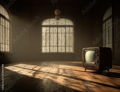 Empty Room With Vintage Television And Sunlight