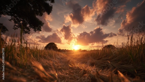 Golden Sunset Over Wheat Field