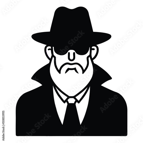 Black Bearded Spy Character with Sunglasses