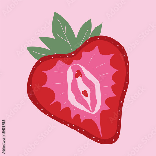 Strawberry with outlines female labia. Vulva
