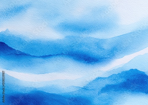 Abstract Blue Watercolor Landscape Painting