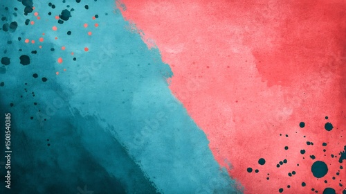 Teal  Coral Watercolor Abstract Background.