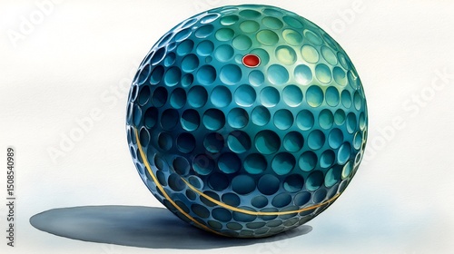 Teal Golf Ball with Closeup, Sport, and 3D Render.