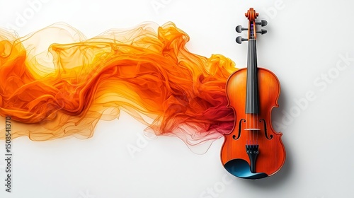 Abstract Violin Silhouette Dissolving into Rhythmic Color Waves