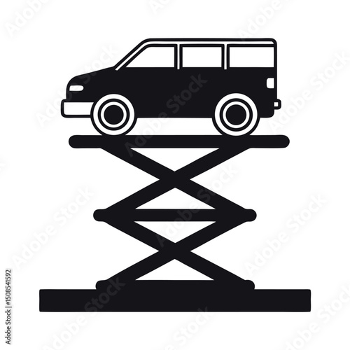 Car on Lift with Black Background
