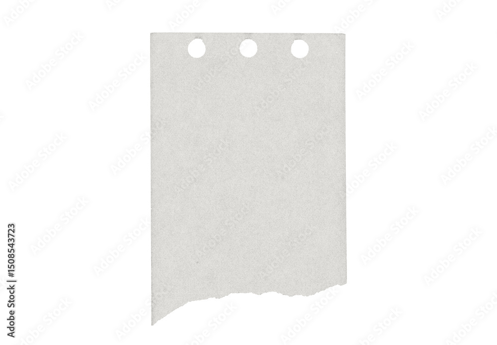 Fototapeta premium Paper piece isolated on background. Old sheet torn blank texture. Card board ripped template white with ragged edges.