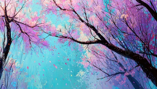 Pastel Pink Cherry Blossom Trees Pixel Art