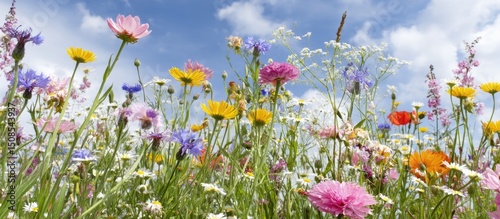 Colorful Wildflower Meadow Under Sunny Sky